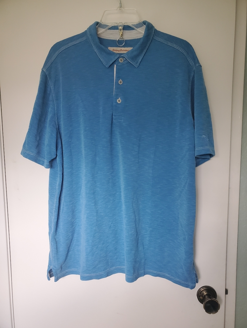 Tommy Bahama Men's Blue Slub 3 Button Polo Shirt Sz XL Golfing Sailing